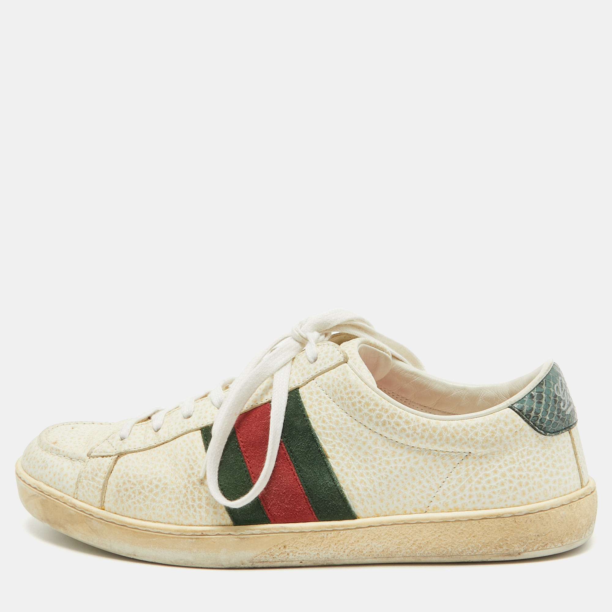 

Gucci Cream Grained Leather Ace Sneakers Size 41.5