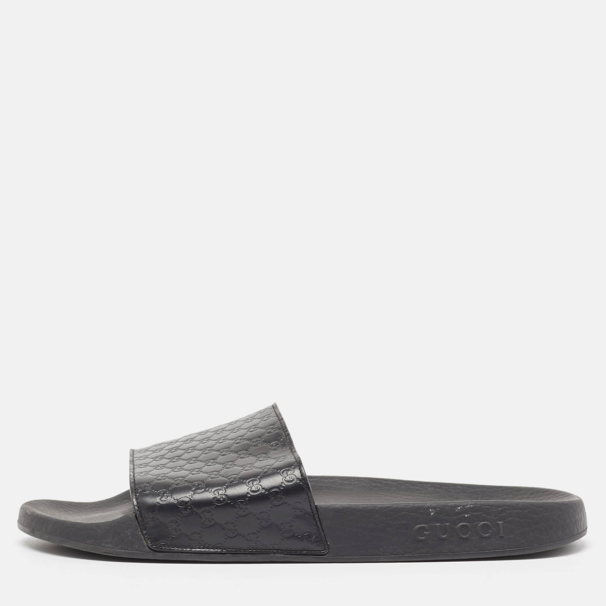 

Gucci Black Microguccissima Leather Flat Slides Size 43