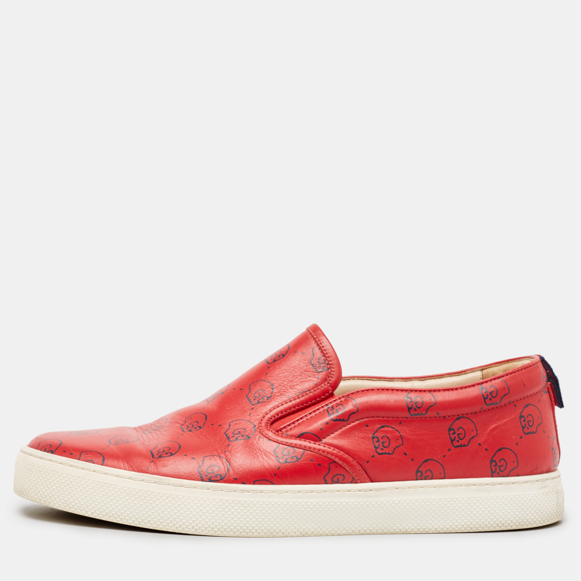 Pre-owned Gucci Red Leather Ghost Slip On Sneakers Size 43.5