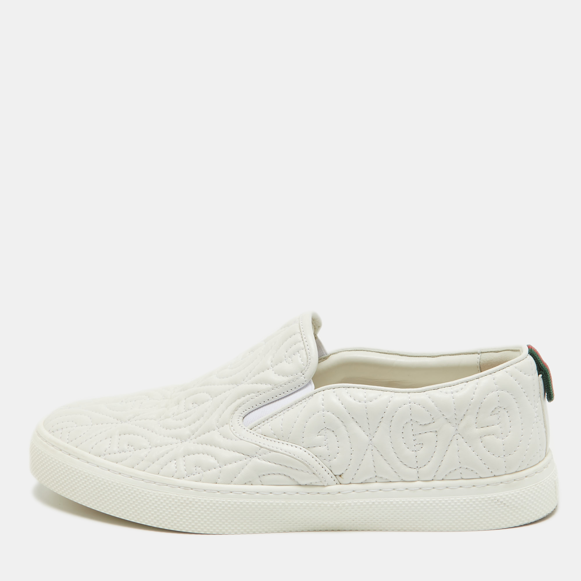 Pre-owned Gucci White Leather G Rhombus Slip On Sneakers Size 42