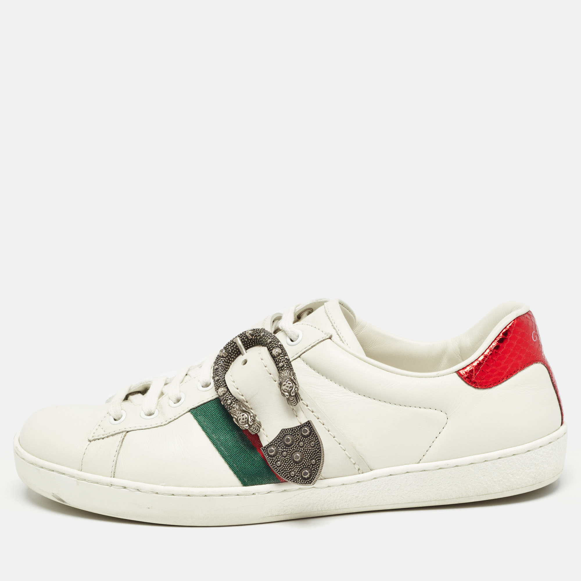 

Gucci White Leather Dionysus Buckle Ace Sneakers Size 42