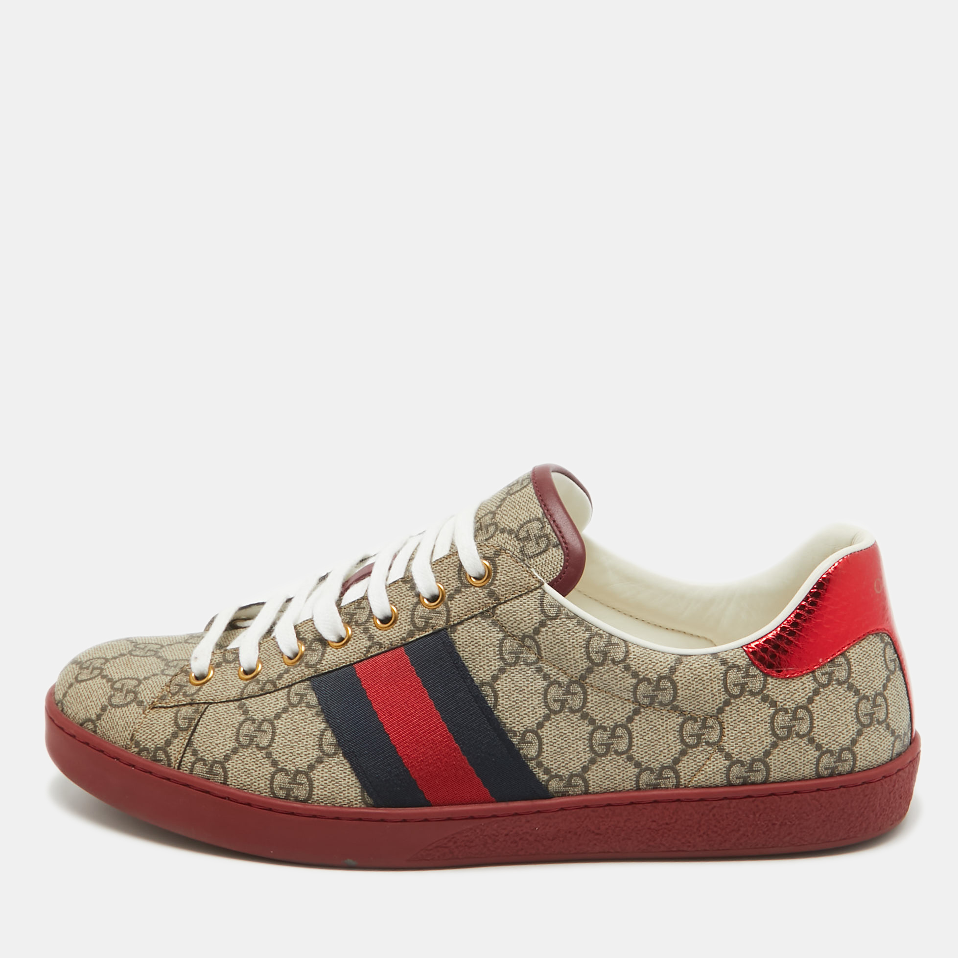 Pre-owned Gucci Beige Gg Supreme Canvas Ace Sneakers Size 46.5