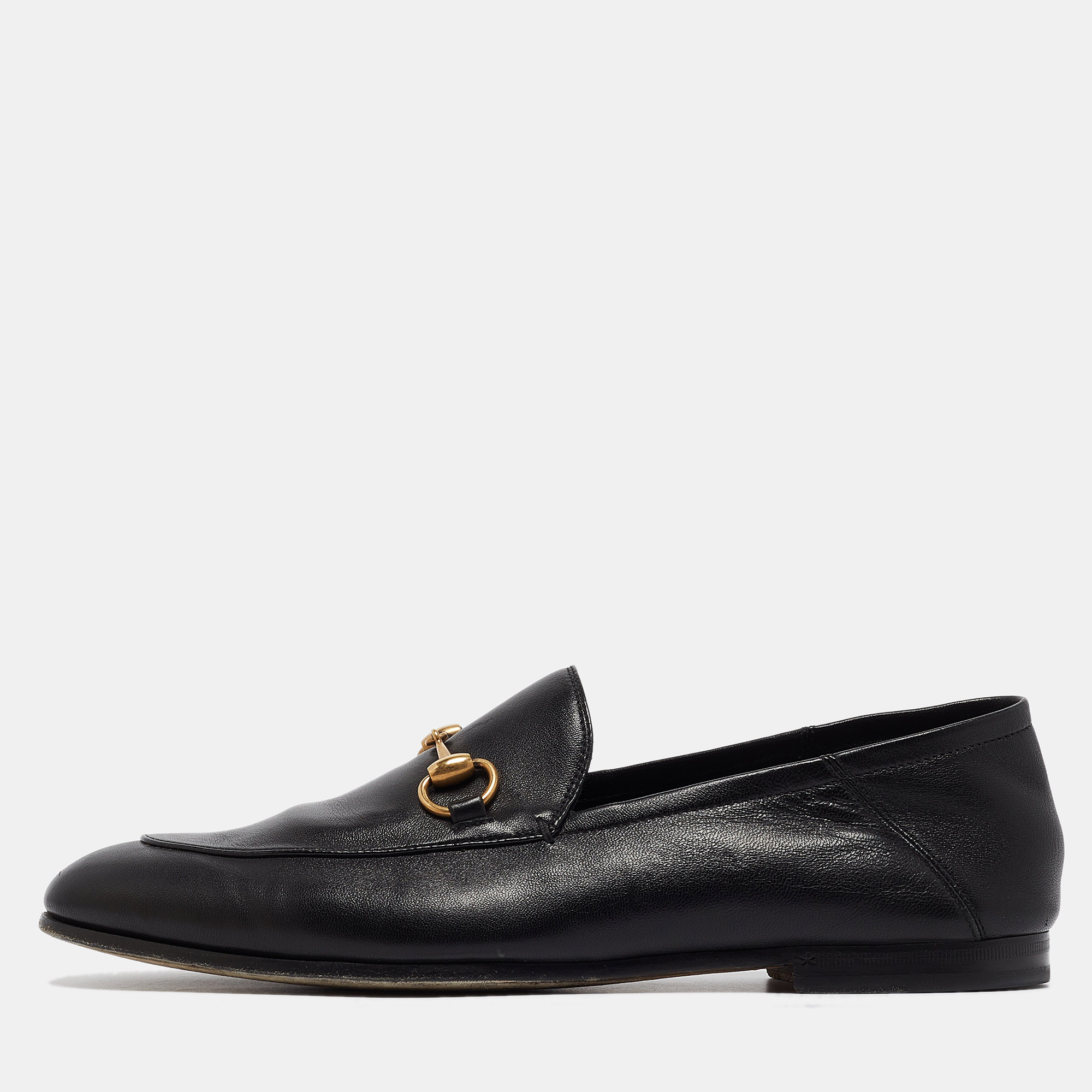 Pre-owned Gucci Jordaan Black Leather Horsebit Loafers Size 42.5