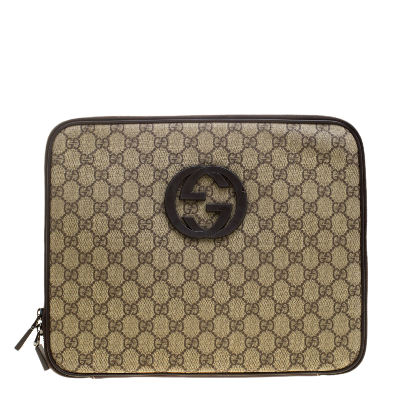 Gucci Beige GG Supreme Canvas Interlocking GG Netbook Case