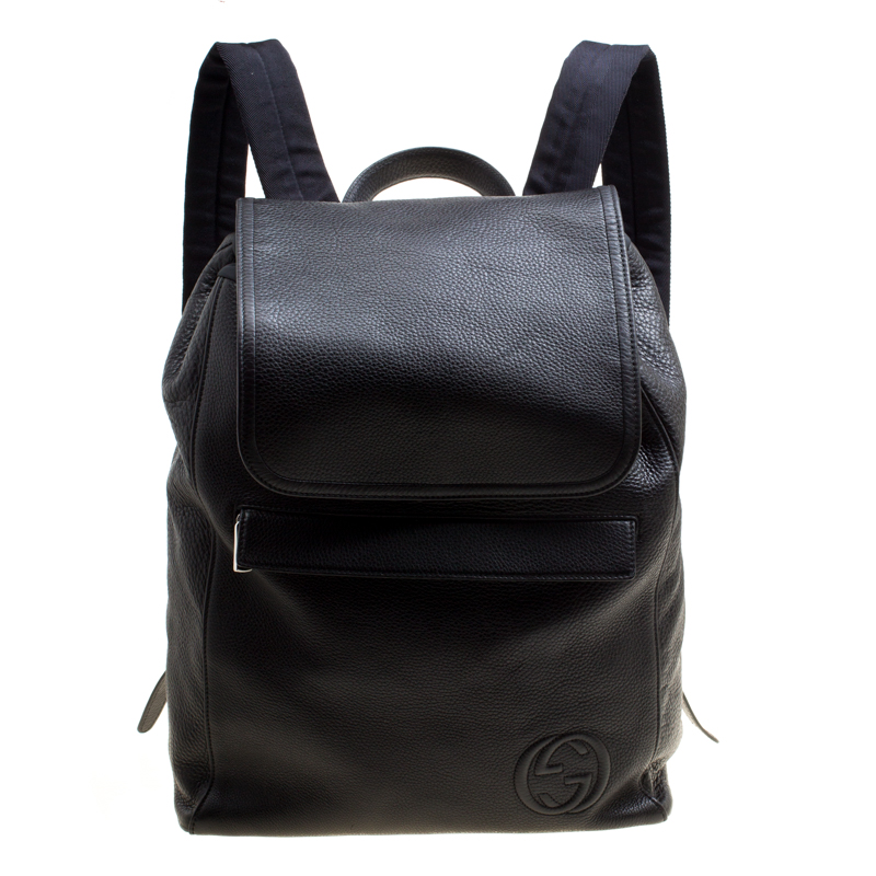 مملوكة مسبقًا Gucci Black Pebbled Leather Backpack Bag