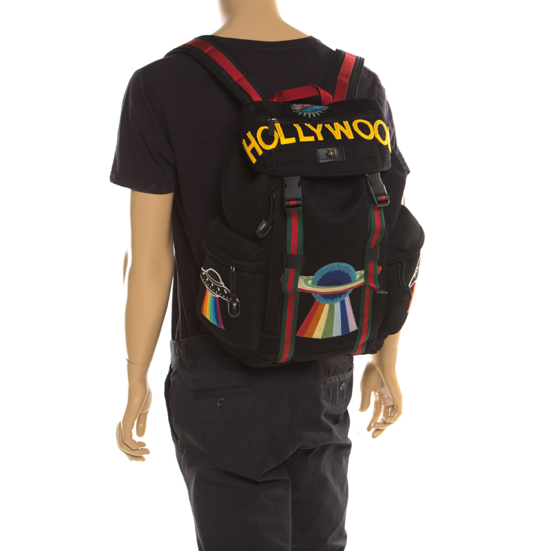 

Gucci Black Mesh Embroidered Hollywood Backpack