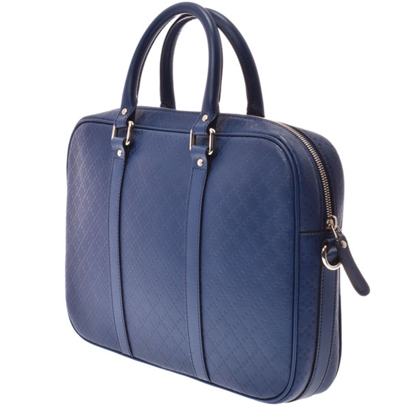 

Gucci Blue ellow Diamante Textured Leather Briefcase Bag