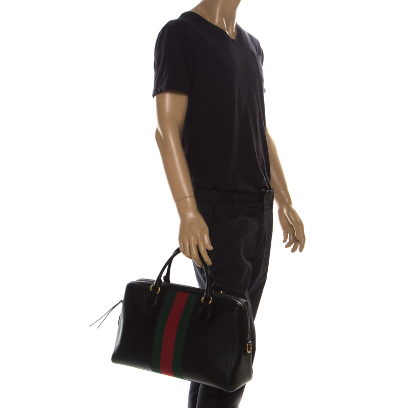 

Gucci Black Leather and Canvas Web Slim Briefcase