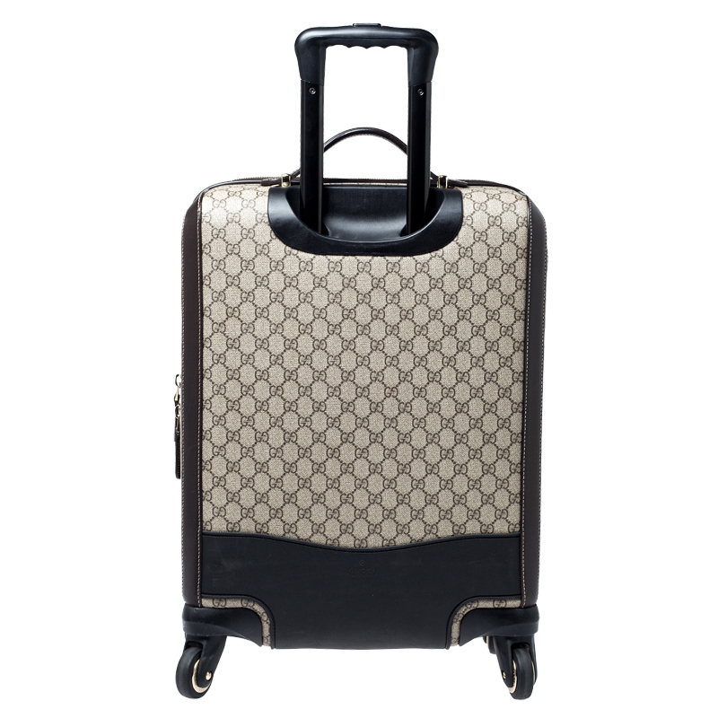 GUCCI GG Supreme Monogram Four Wheel Carry On Suitcase White Brown 1173515