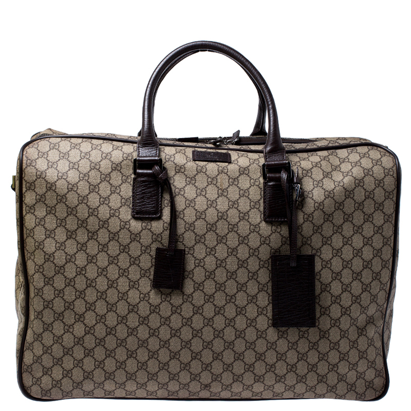 Gucci Beige/Brown Coated Canvas and Leather Weekender Travel Bag