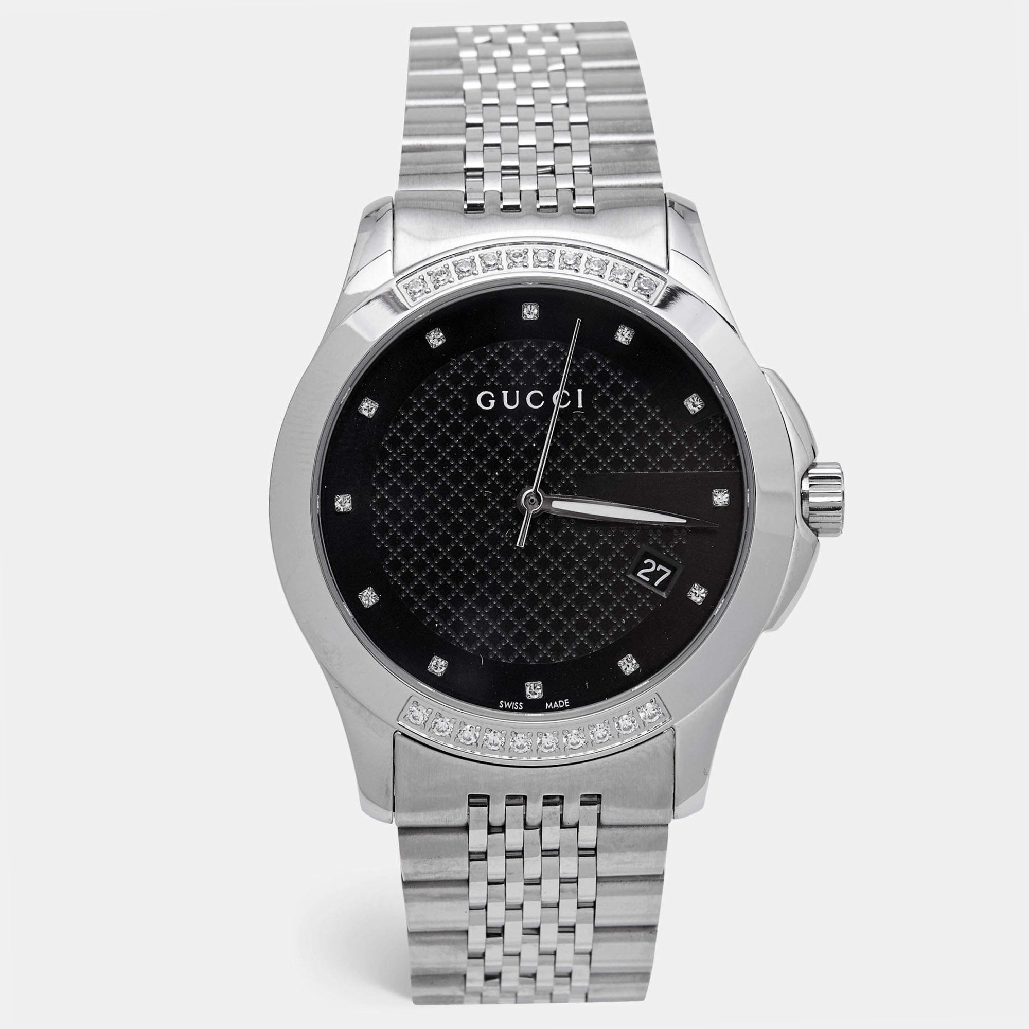 Pre-owned Gucci Black Stainless Steel G-timeless Ya126408 Unisex Wristwatch 38 Mm In Silver