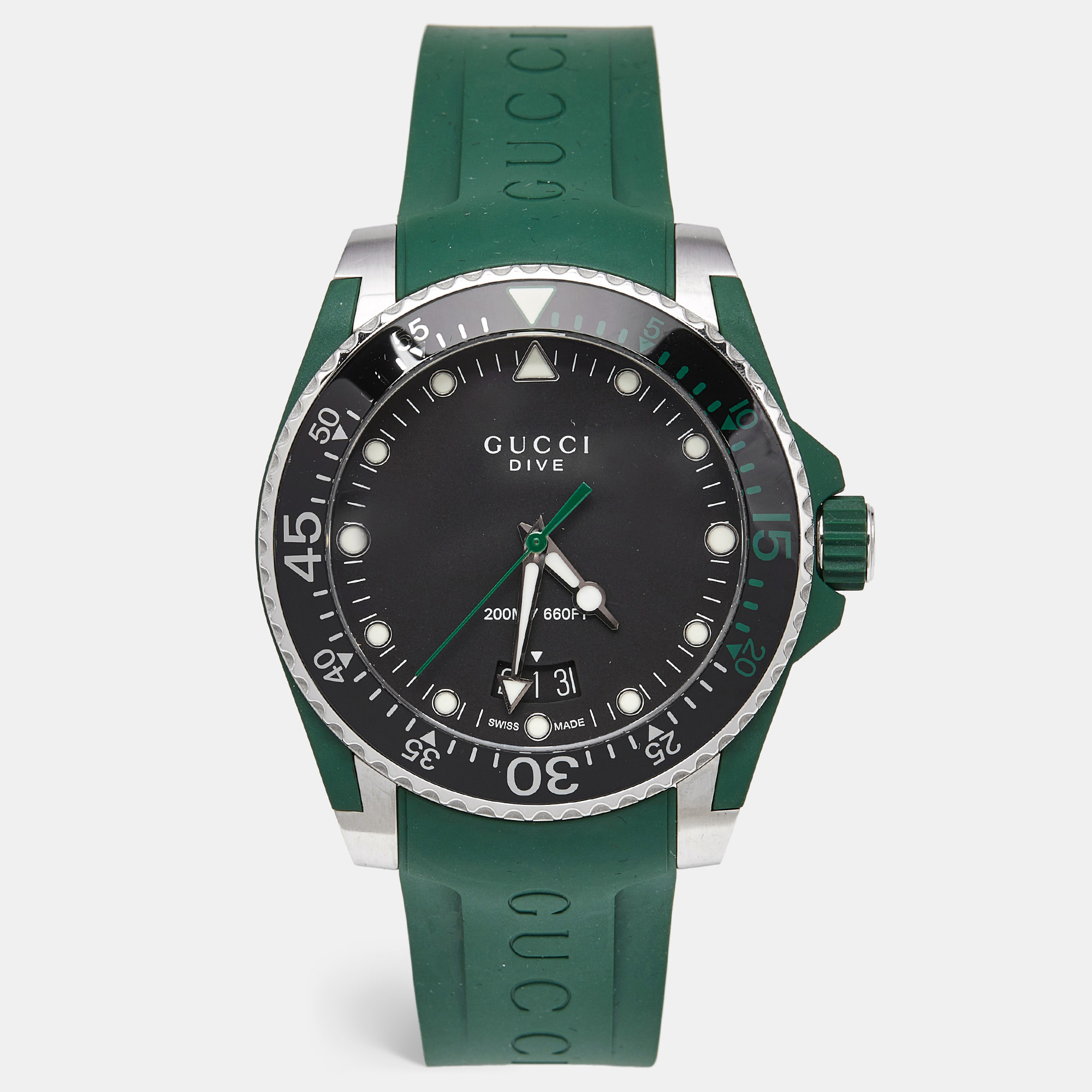

Gucci Black Stainless Green Rubber DIve YA136310 Men's Wristwatch