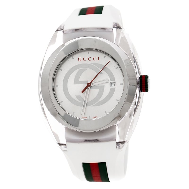 Gucci White Nylon and Stainless Steel Sync 137.1 Men's Wristwatch 46 mm