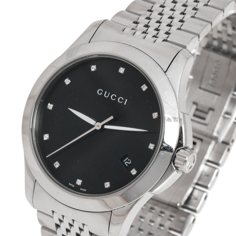 

Gucci Black Stainless Steel Diamond G-Timeless, Silver