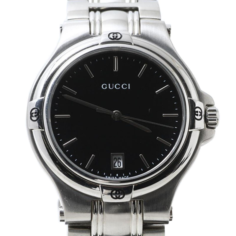 Gucci Black Stainless Steel 9040M Men's Wristwatch 34 mm
