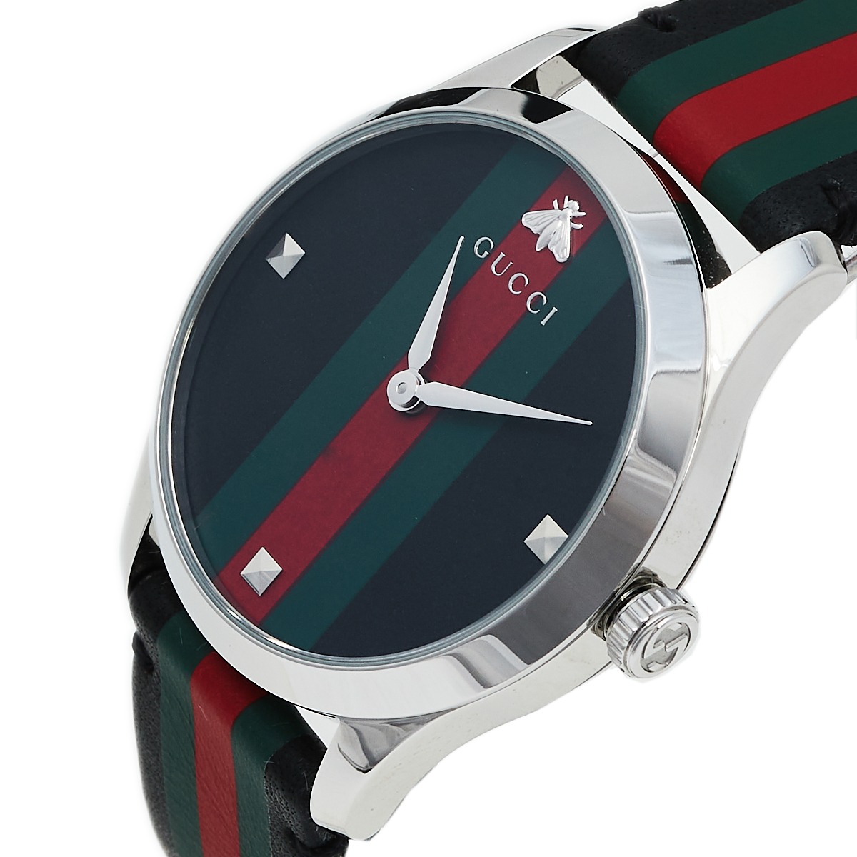 

Gucci Green/Red Stainless Steel Leather, Black