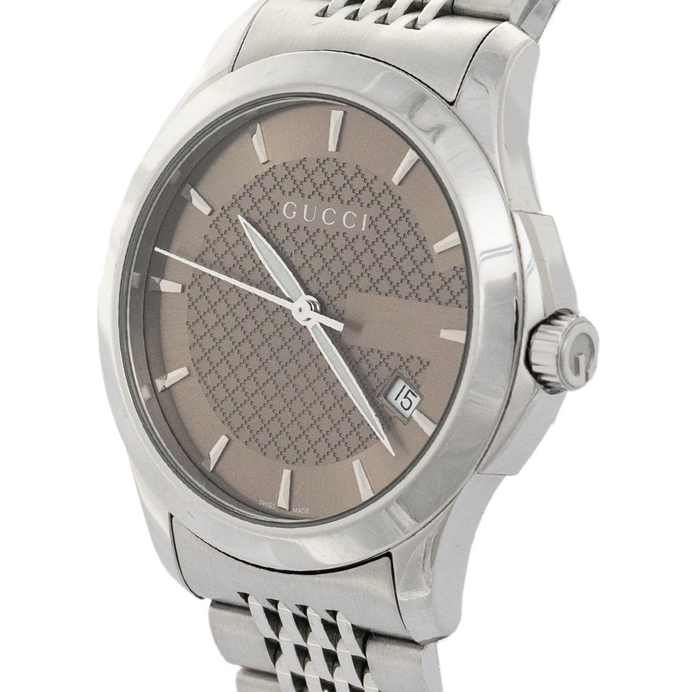 

Gucci Brown Stainless Steel G-Timeless YA126406 Men's Wristwatch, Silver