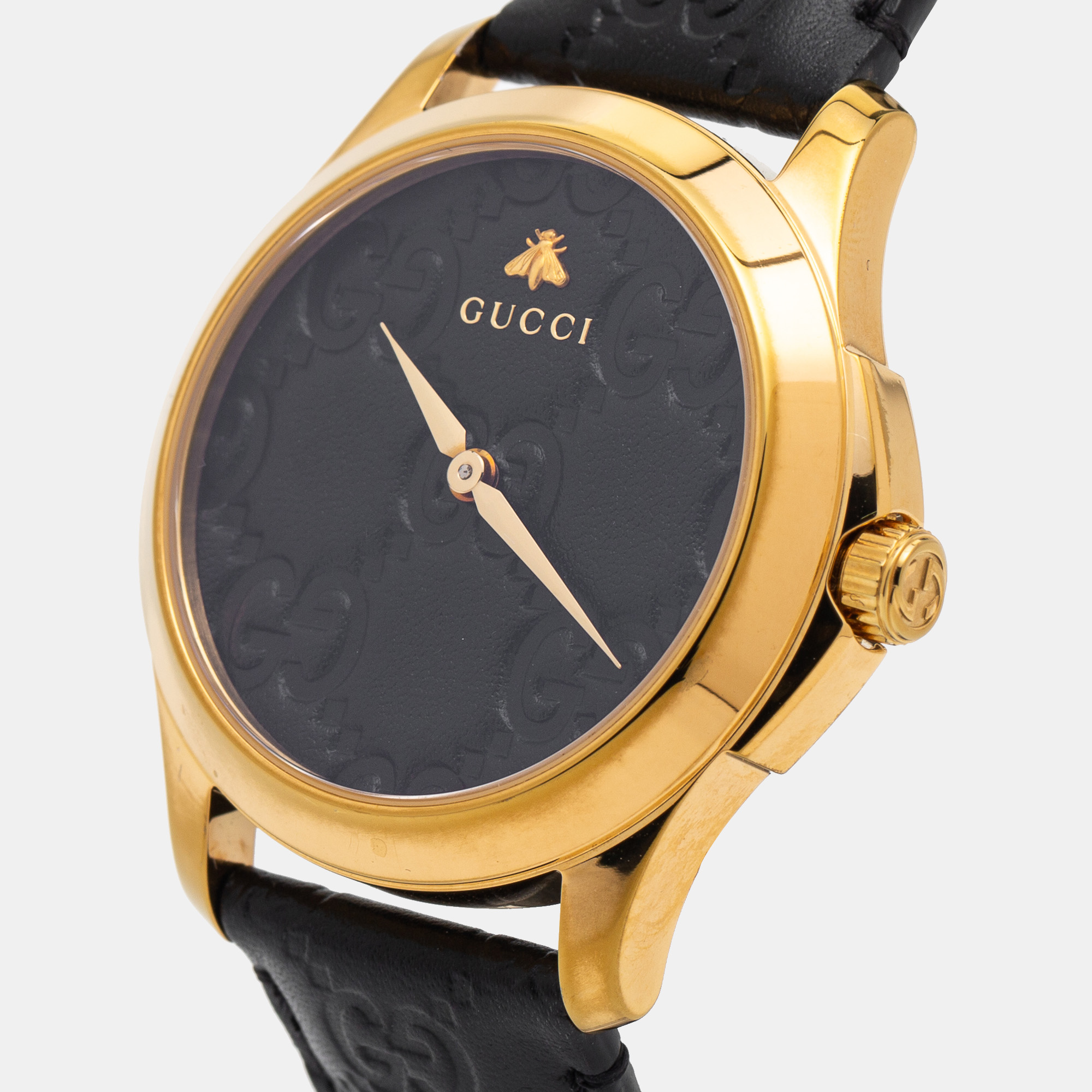 

Gucci Black Gold Plated Stainless Steel Leather G-Timeless YA1264034 Unisex