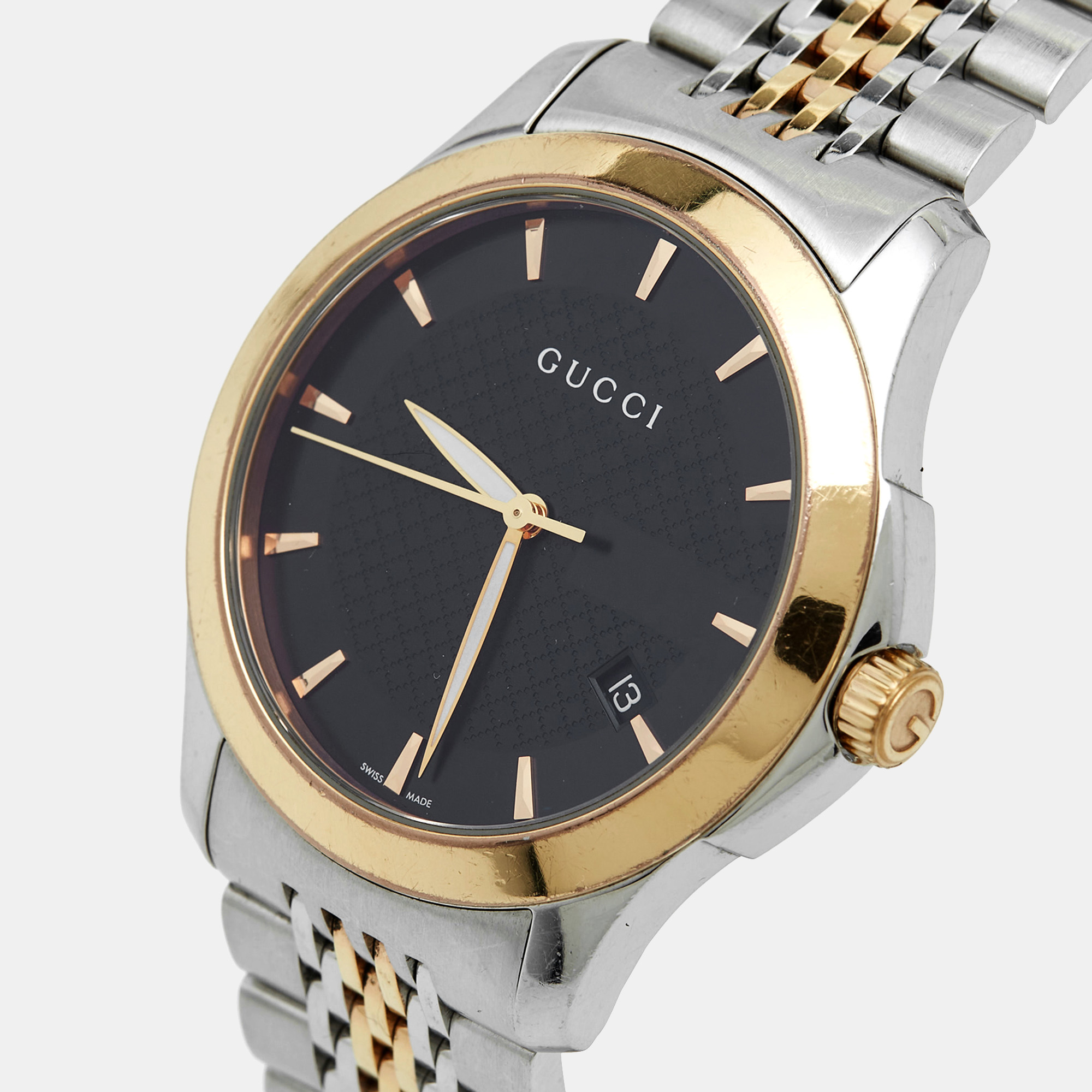 

Gucci Black Two Tone Stainless Steel G-Timeless YA126410 Men's Wristwatch