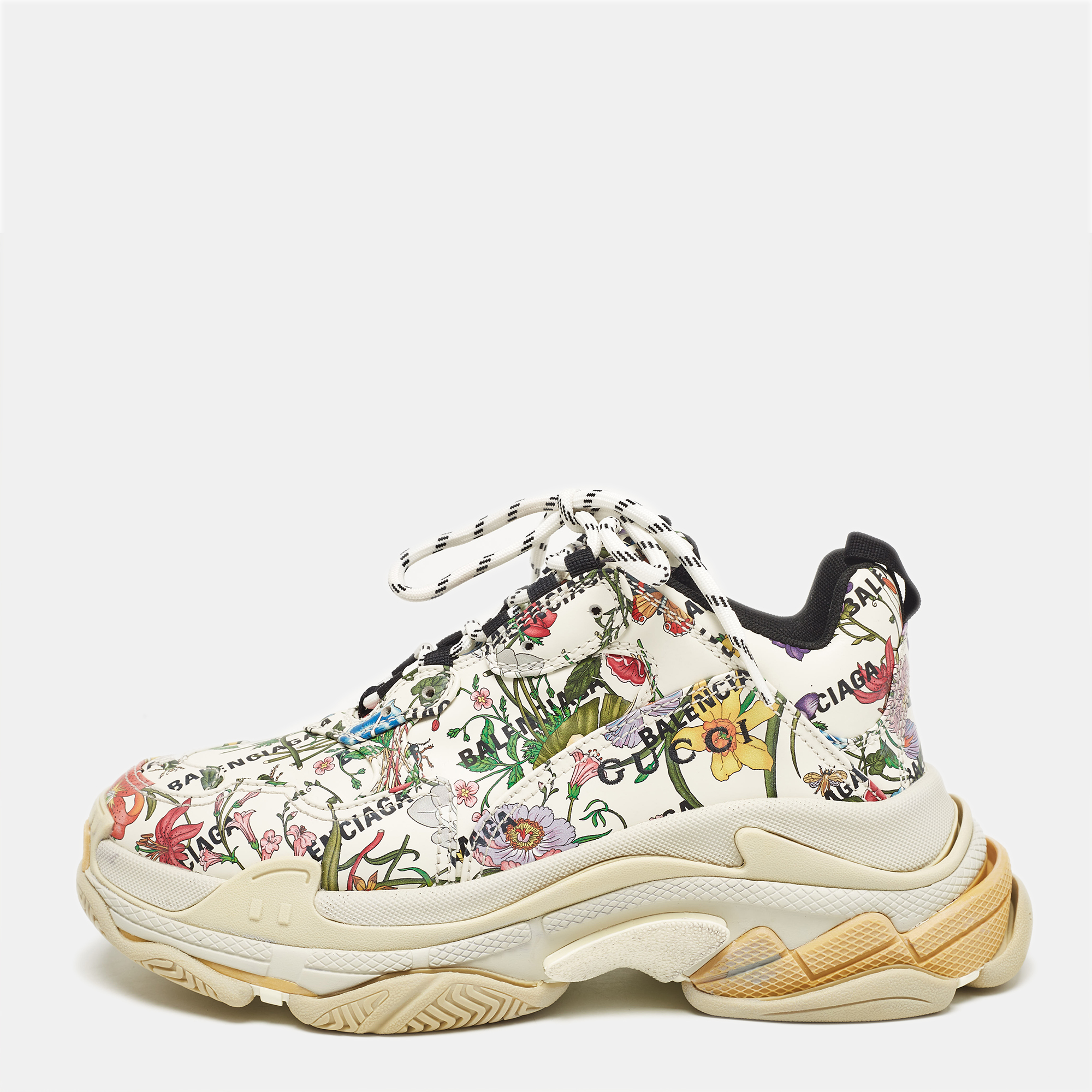 

Gucci x Balenciaga Multicolor Floral Print Leather The Hacker Project Triple S Sneakers Size