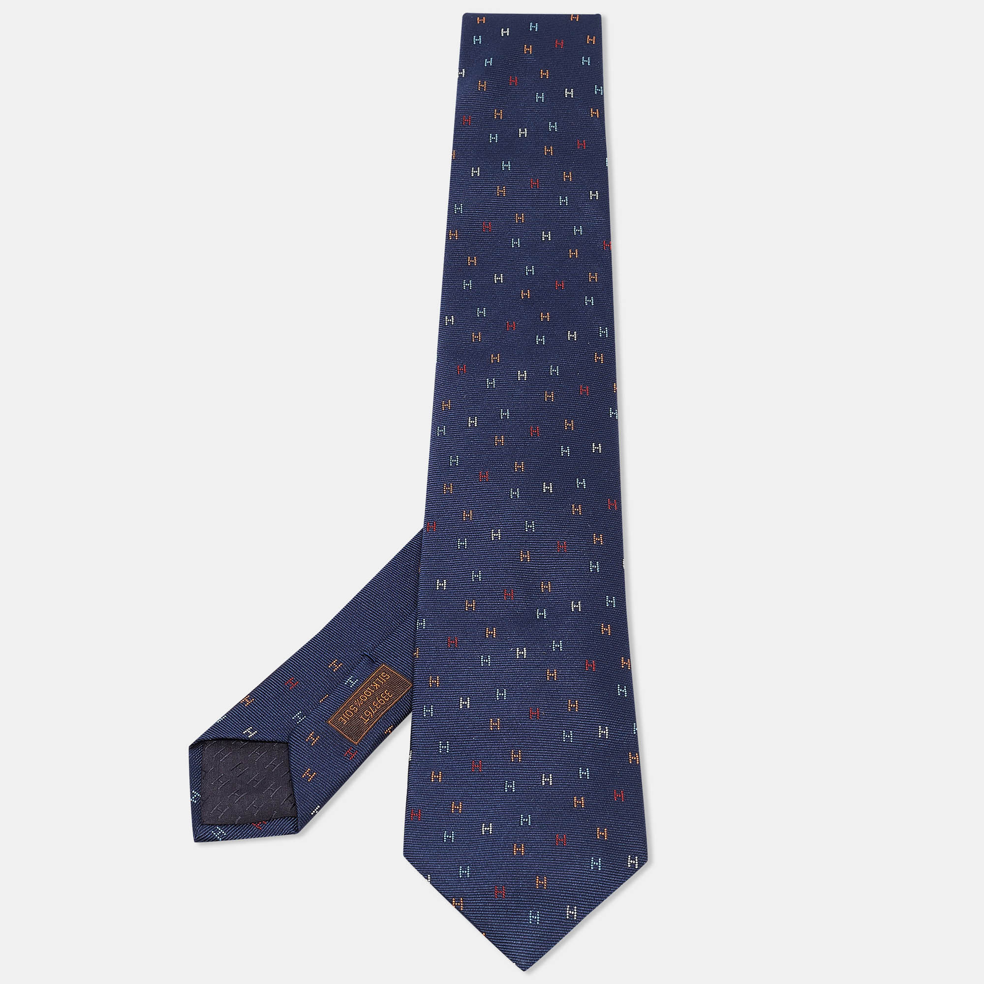 

Hermès Navy Blue Silk H Scintillant Tie