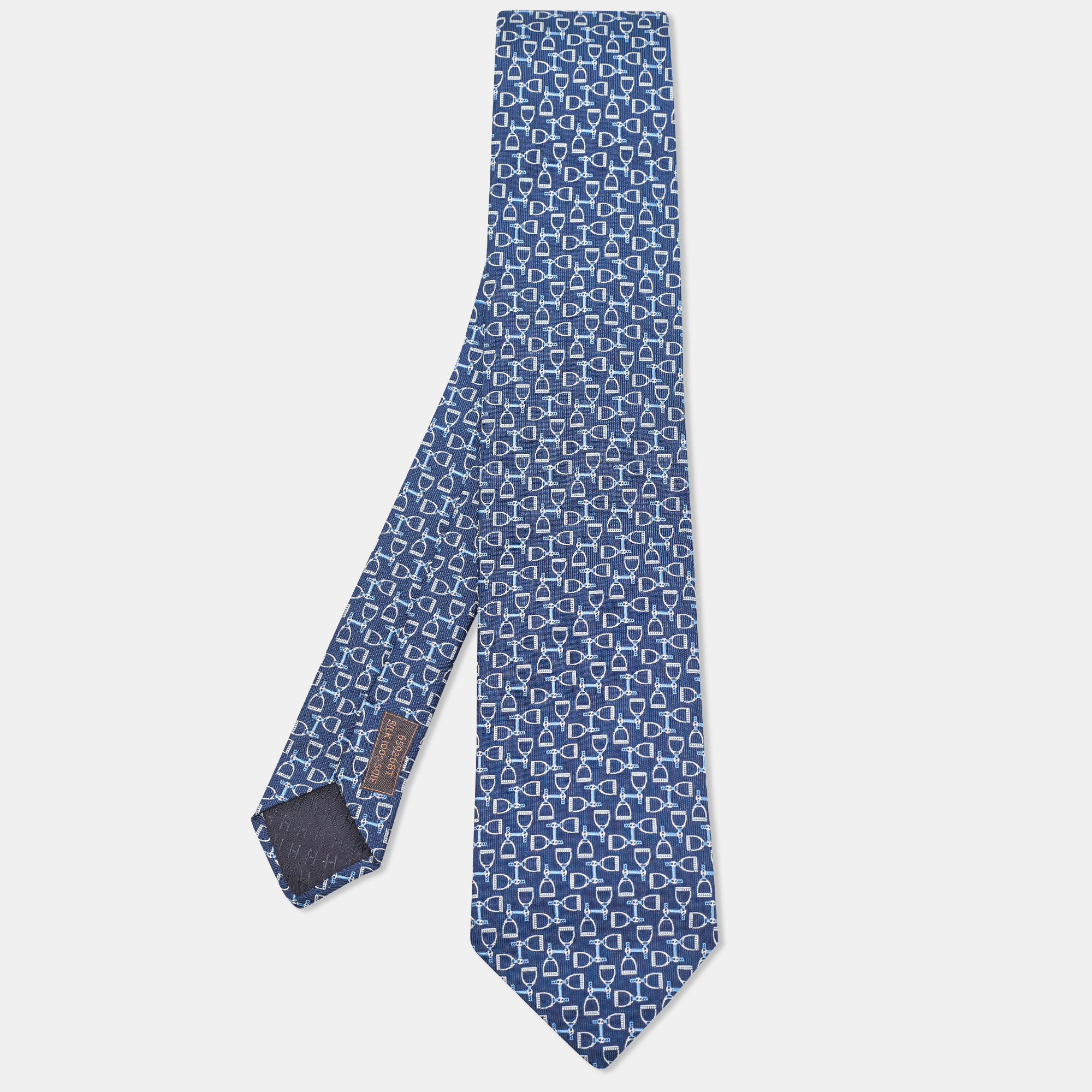 

Hermes Blue Silk Etrier au Carre Tie
