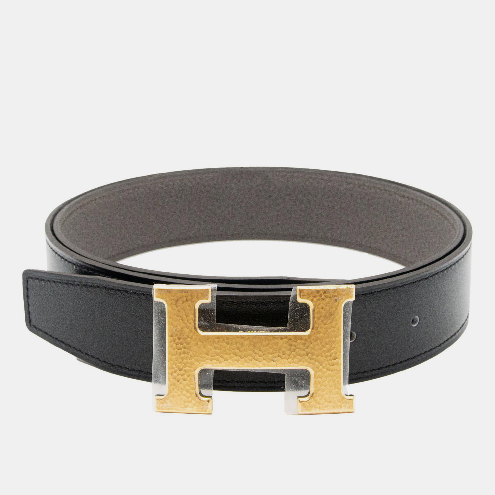 

Hermes Noir/Etain Constance H Martelee Buckle with  Reversible Belt in (sz 90, Black