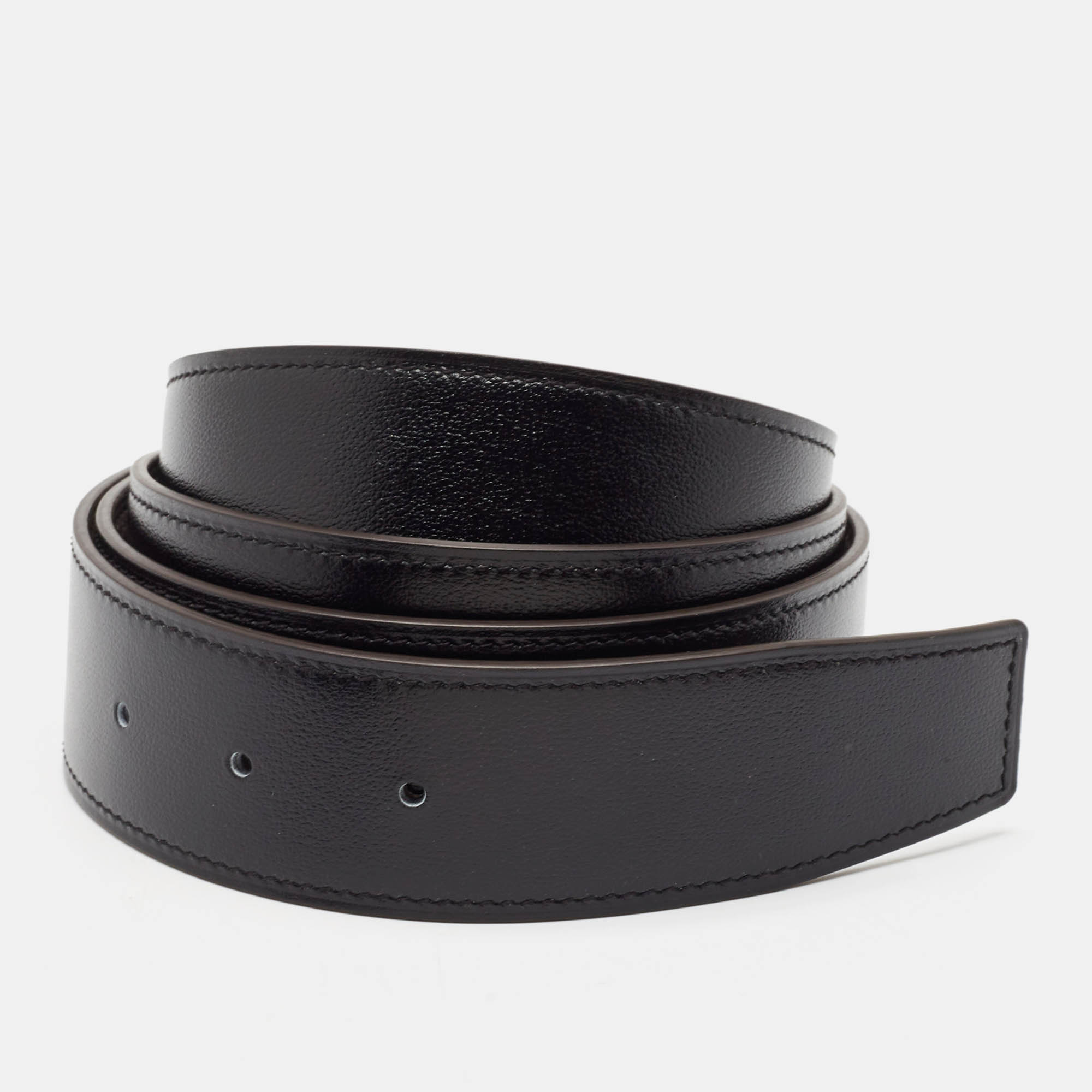 

Hermes Noir/Etain Chamonix and Togo Leather Reversible Belt Strap, Black