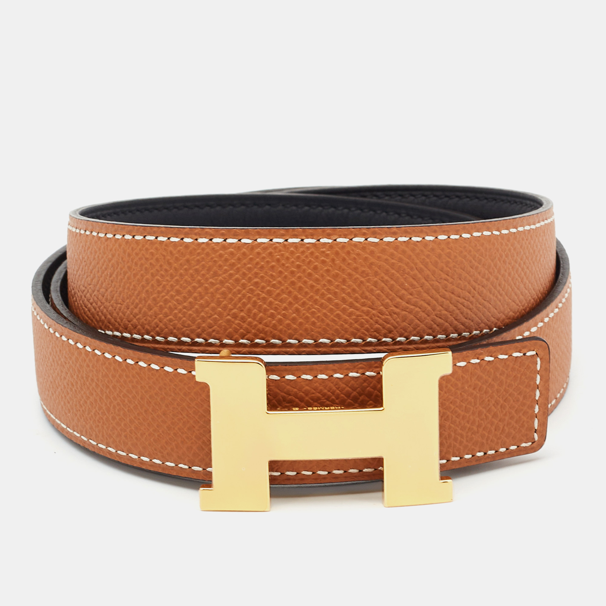 

Hermès Noir/Gold Swift and Epsom Leather Constance Reversible Belt, Black