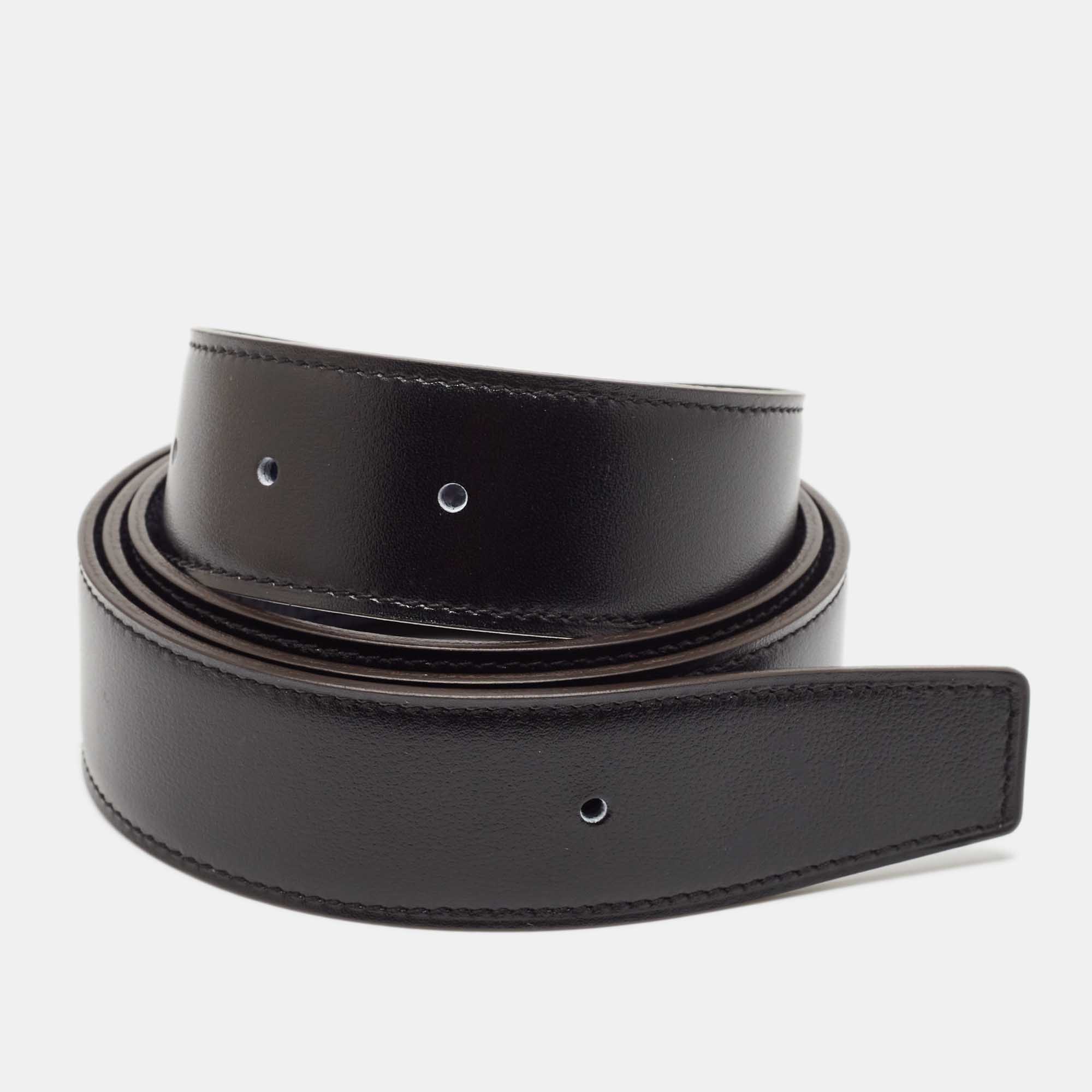 

Hermes Bleu Nuit/Noir Togo and Box Leather Reversible Belt Strap, Blue