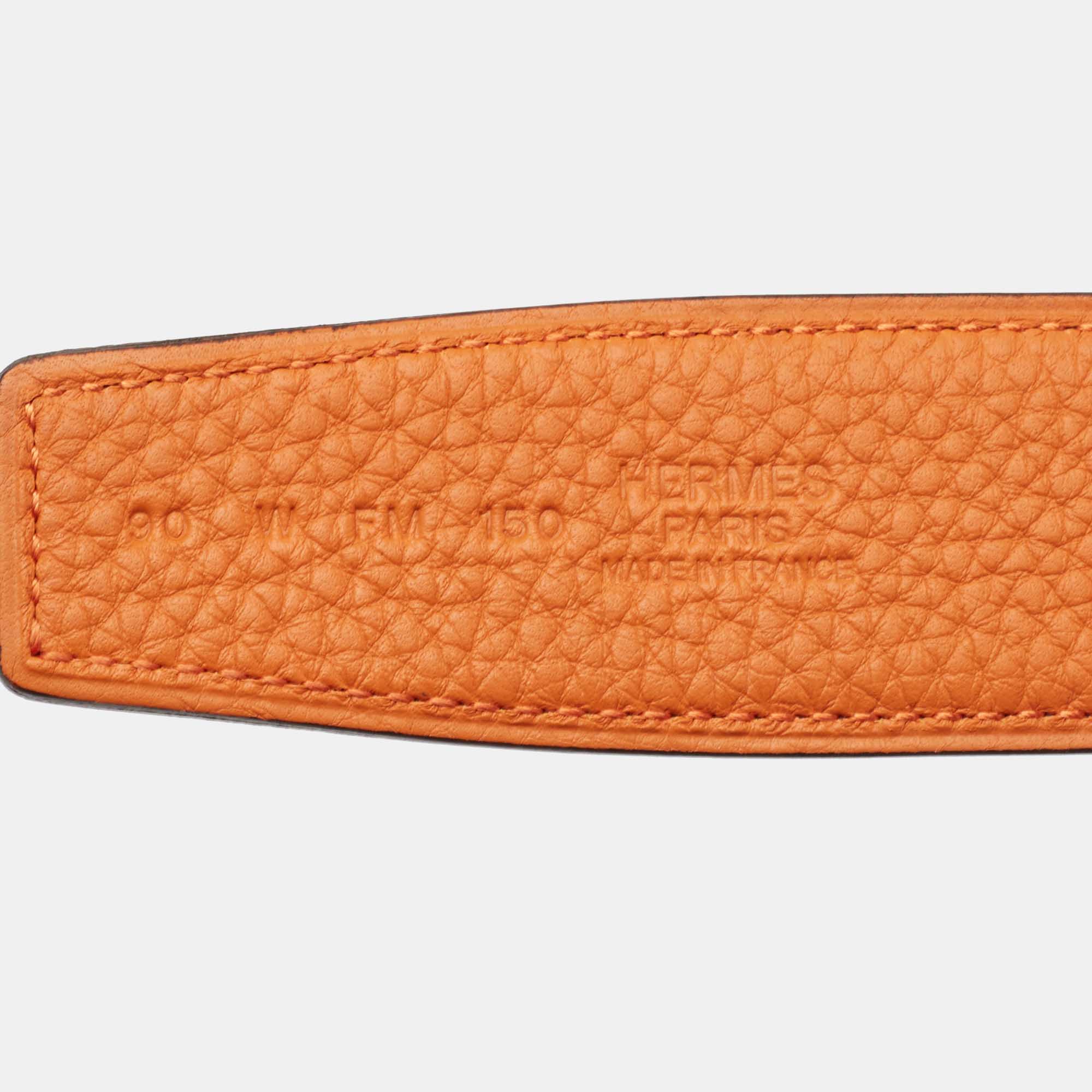 Hermès Orange/Noir Togo and Box Leather Belt Strap 90 CM 