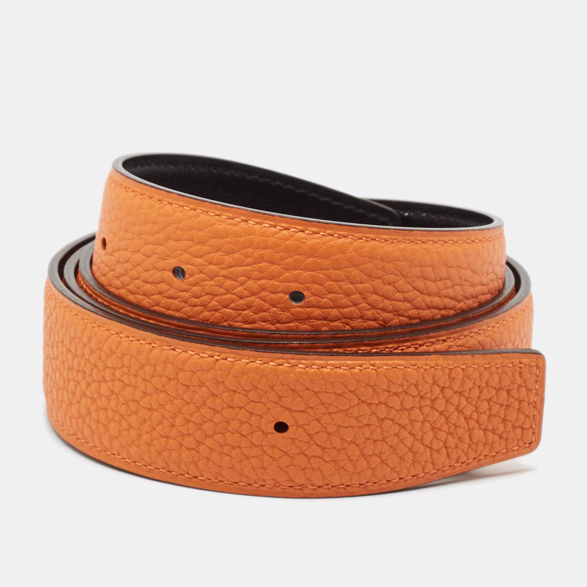 

Hermès Orange/Noir Togo and Box Leather Belt Strap