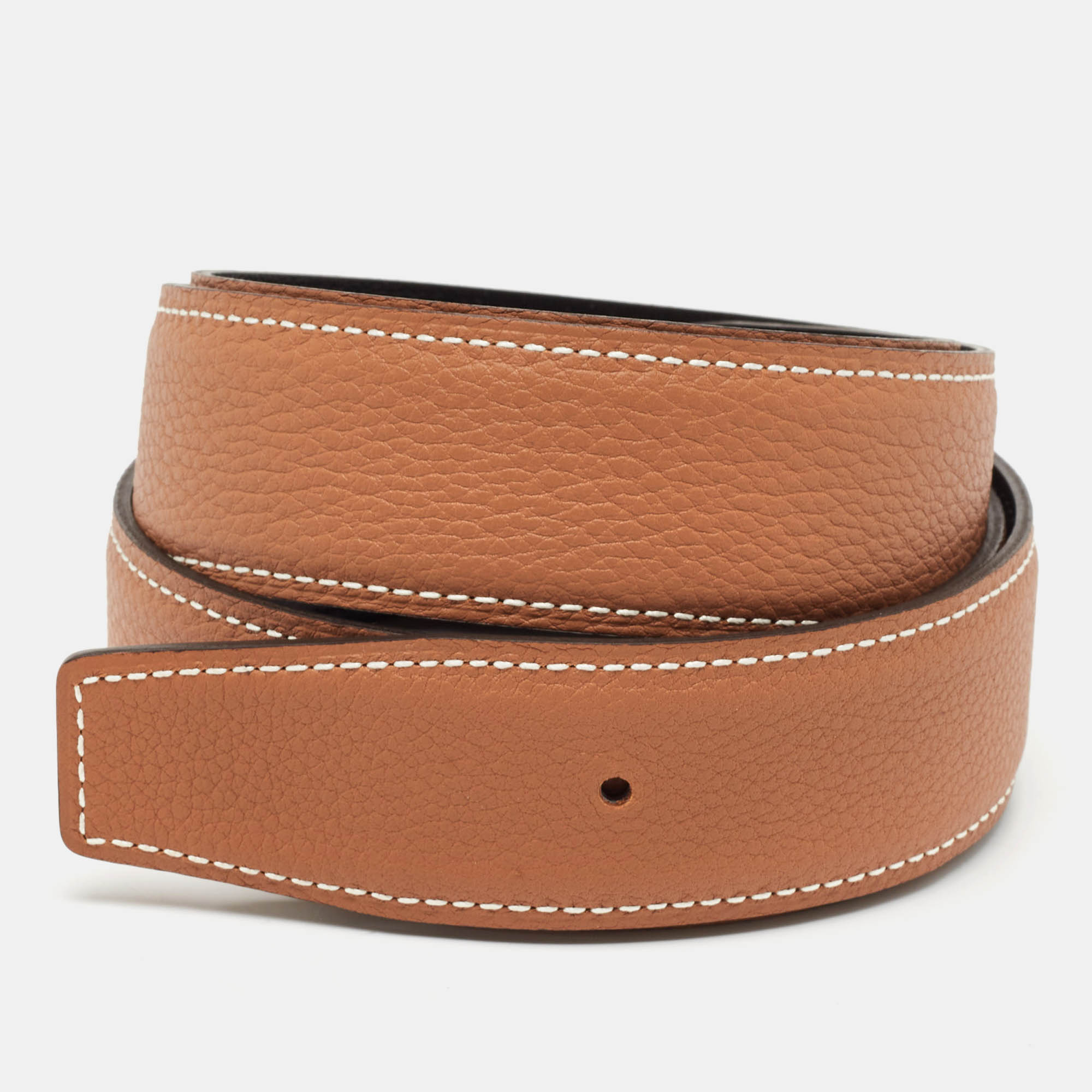 

Hermes Gold/Noir Togo and Box Leather Reversible Belt Strap, Brown