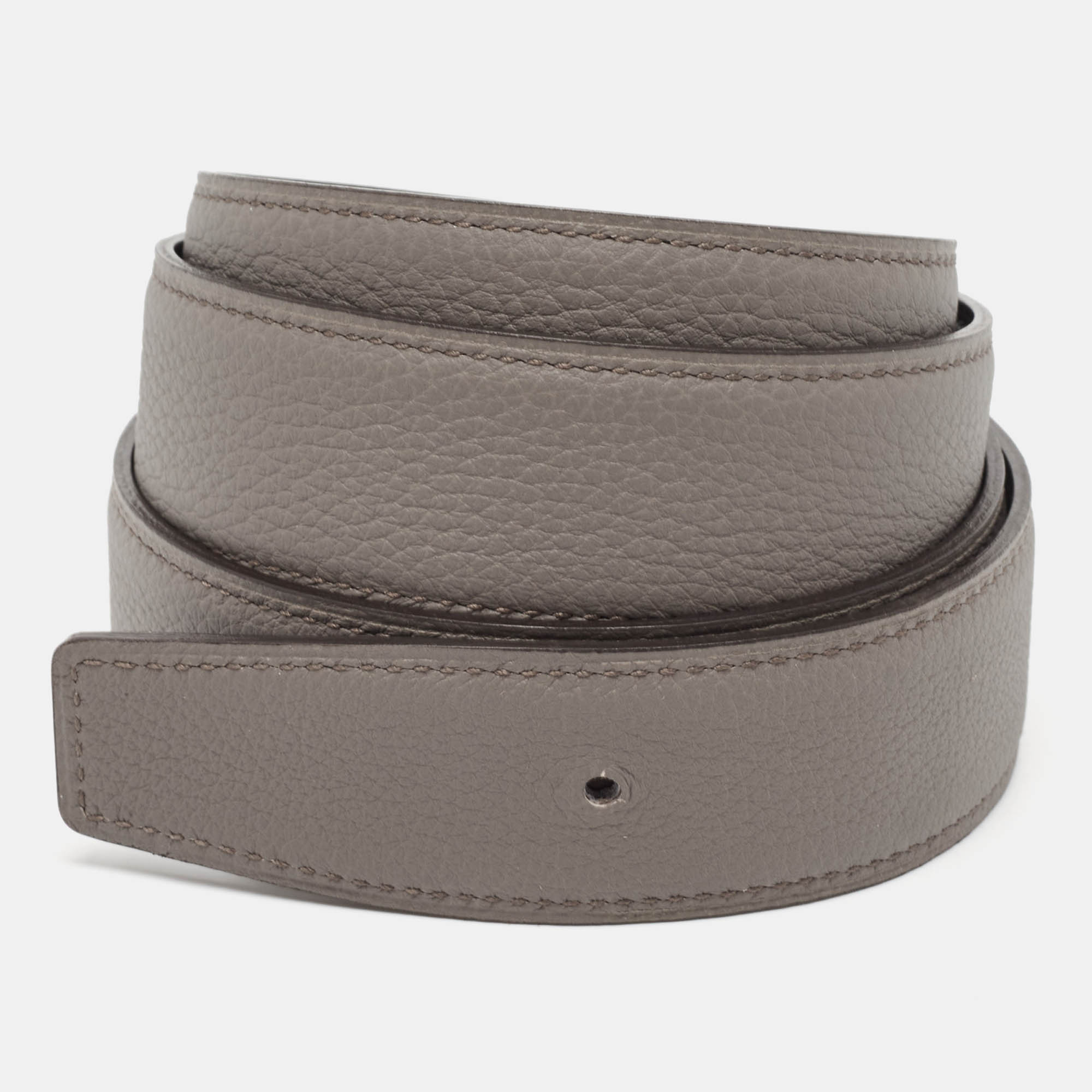 

Hermes Gris Meyer/Noir Togo and Box Leather Reversible Belt Strap, Grey