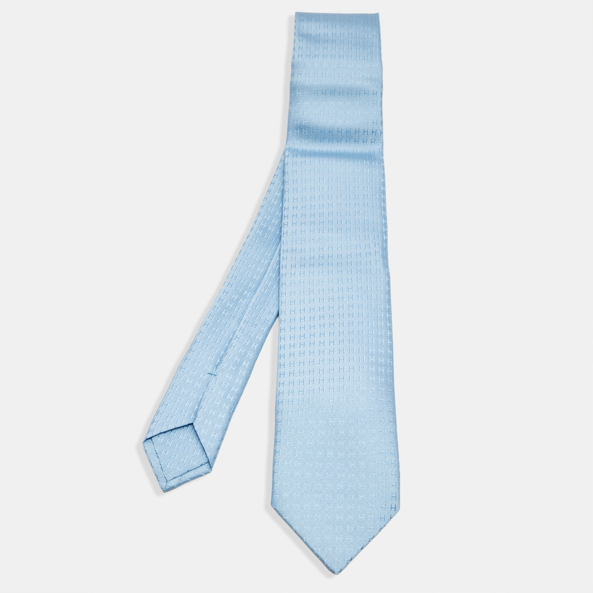 

Hermès Blue Faconnee H Silk Jacquard Tie
