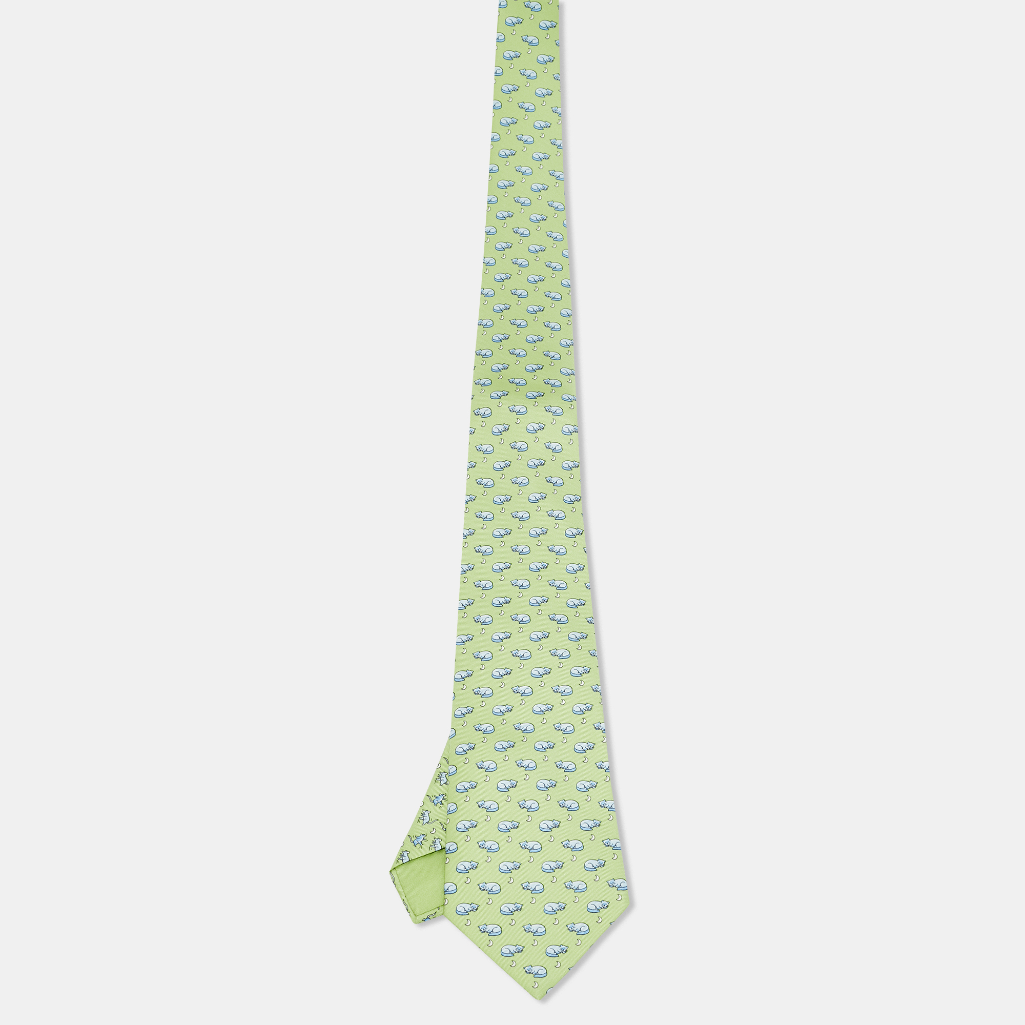 

Hermès Green Cats and Mice Print Silk Tie