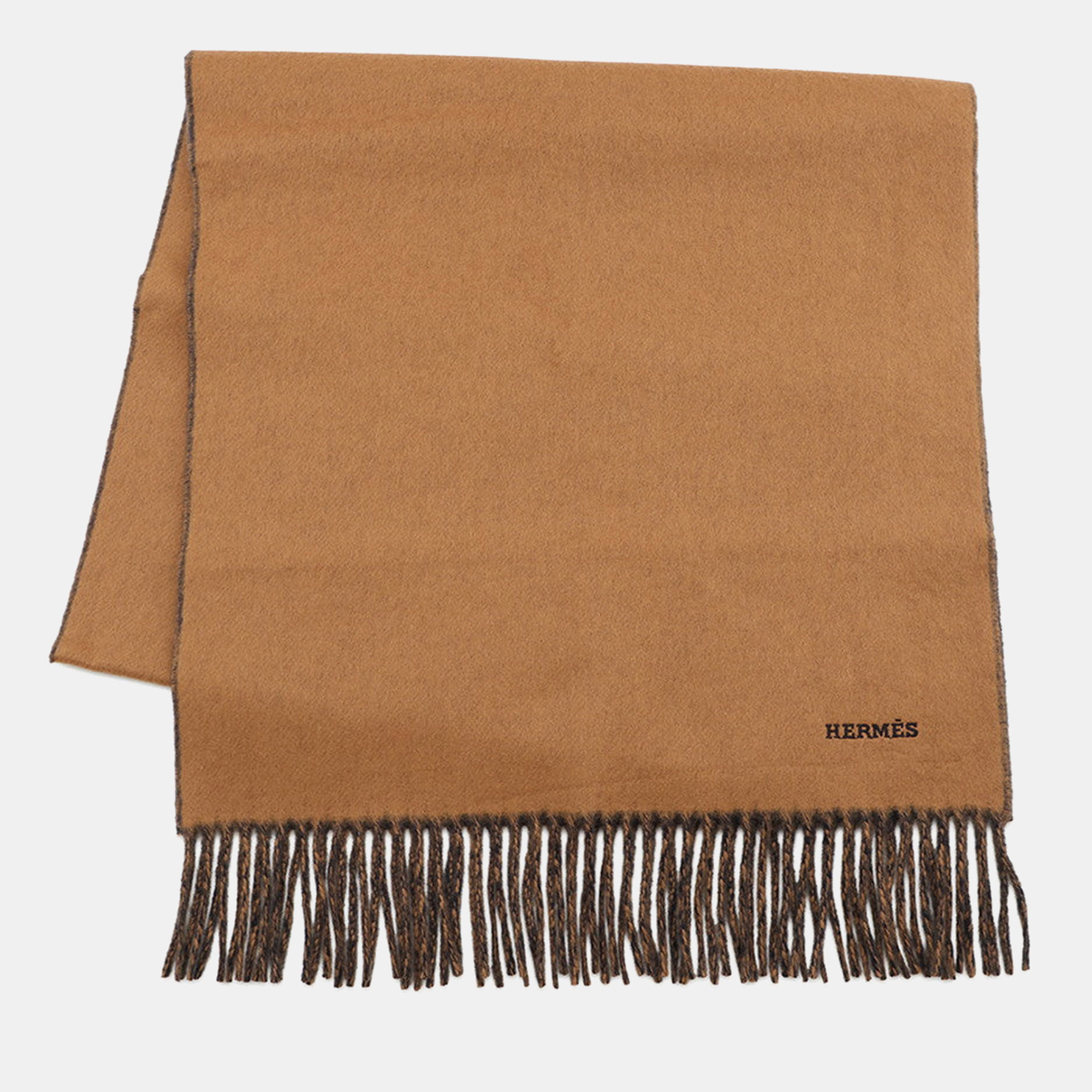 

Hermes Cashmere Recto Verso Reversible Scarf Camel / Marine Cashmere100%, Brown