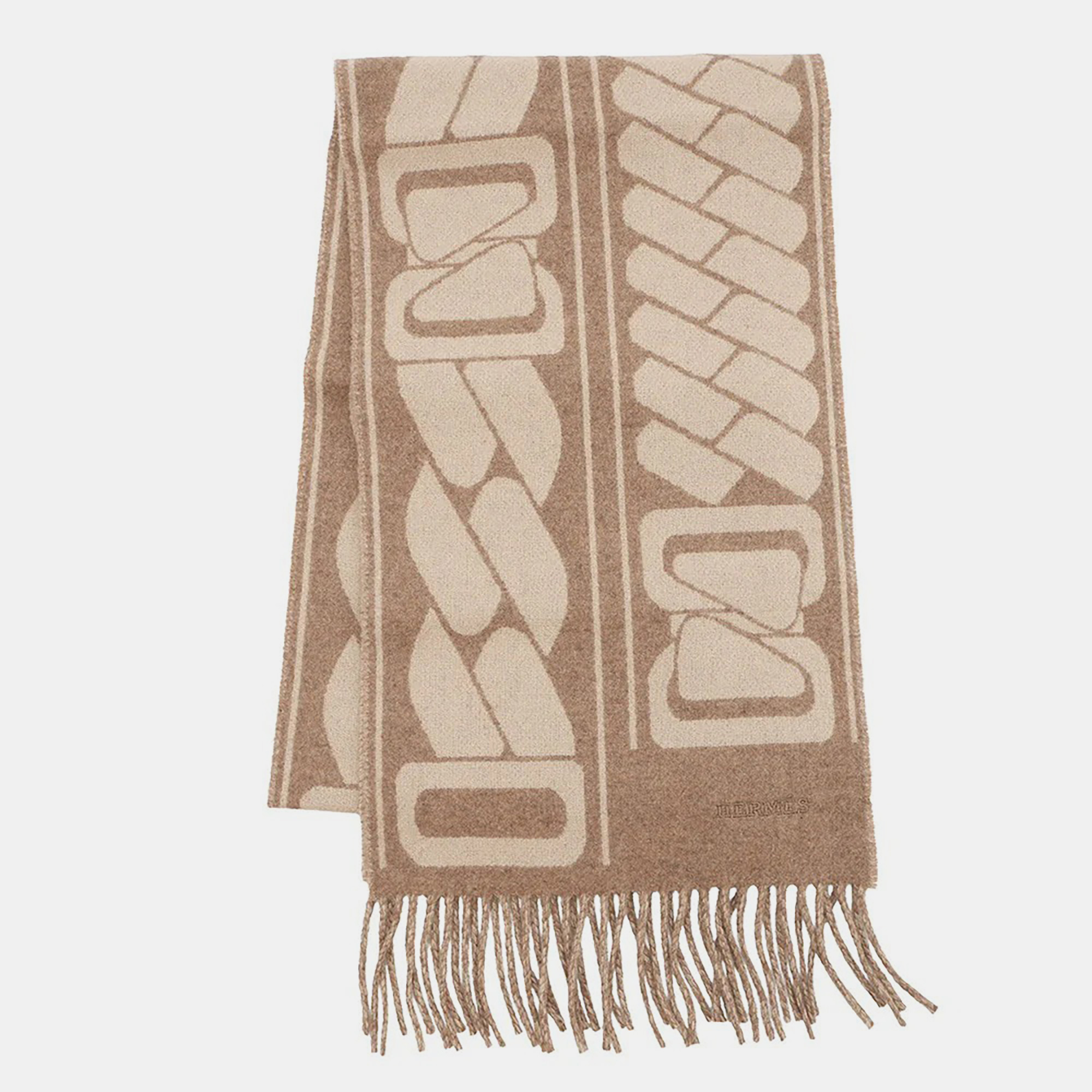 

Hermes Cashmere Scarf Clic Se Nue Marron Grasset/Craie Cashmere100%, Beige
