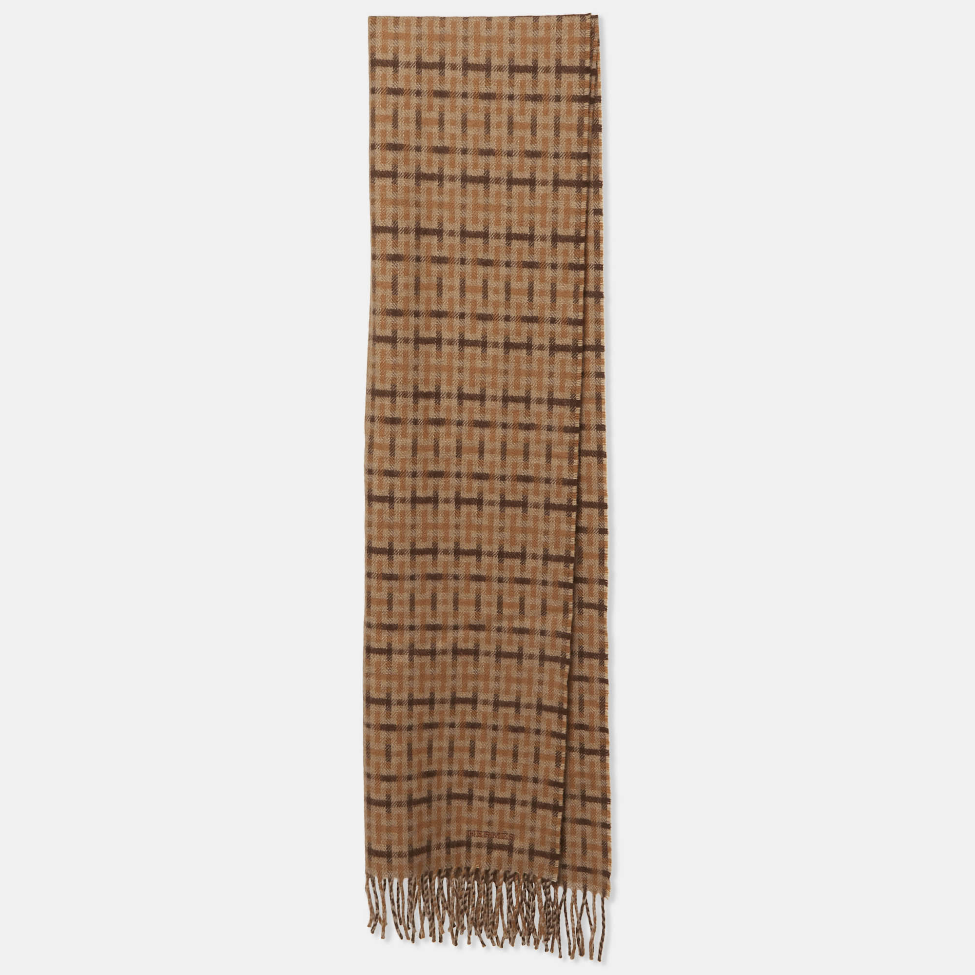 

Hermès Camel Brown H Ecossais Cashmere Scarf
