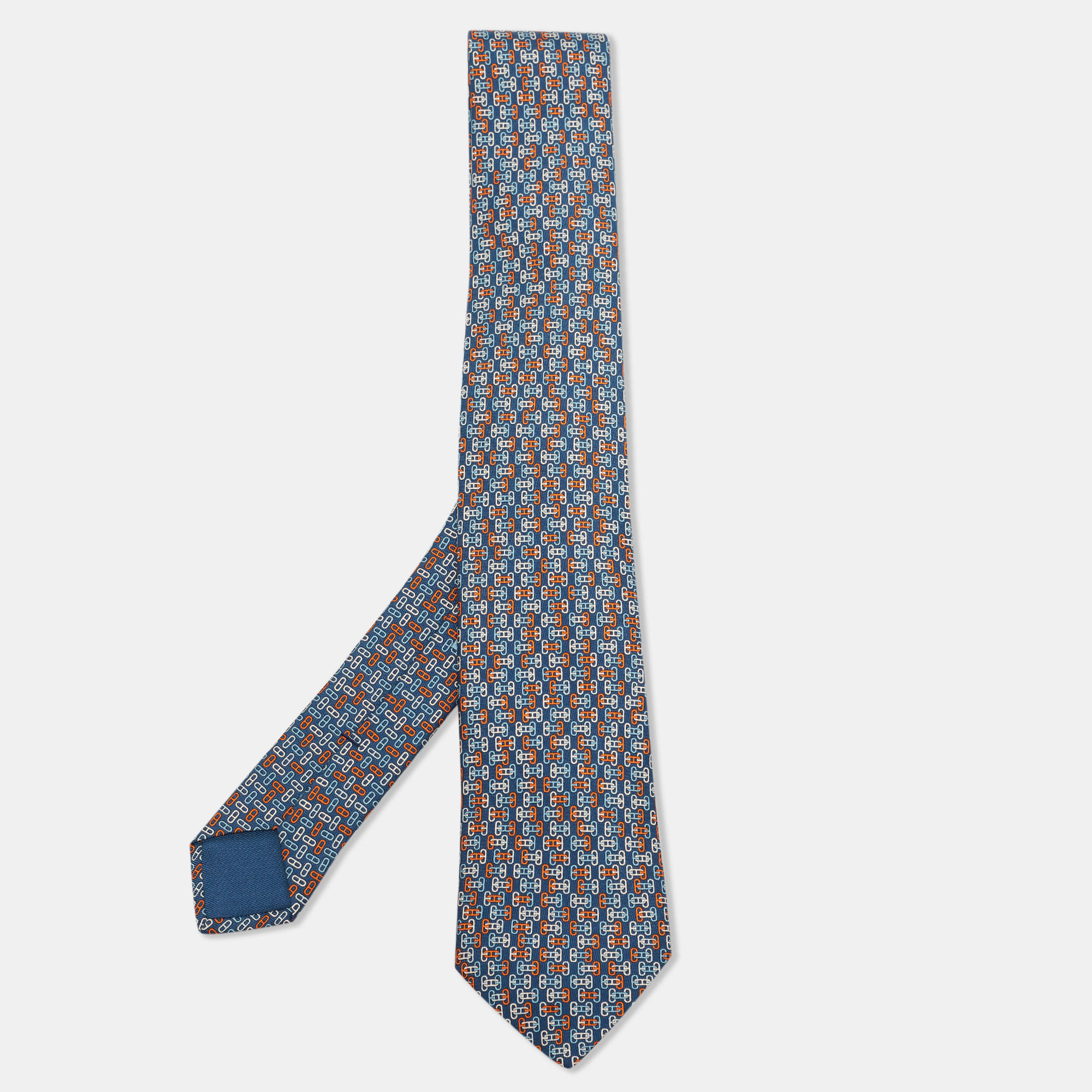 

Hermès Marine Blue 7 Maillons Trombone Twillbi Silk Tie