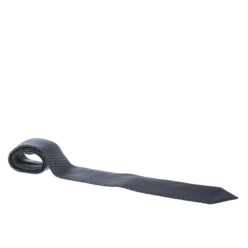 Pre Owned Hermes Grey Printed Silk Accroche Moi Tie