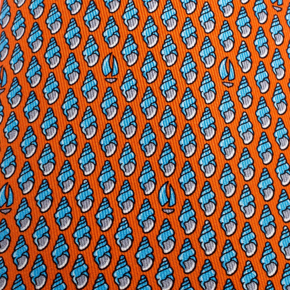 

Hermes Orange Seashell Printed Silk Tie