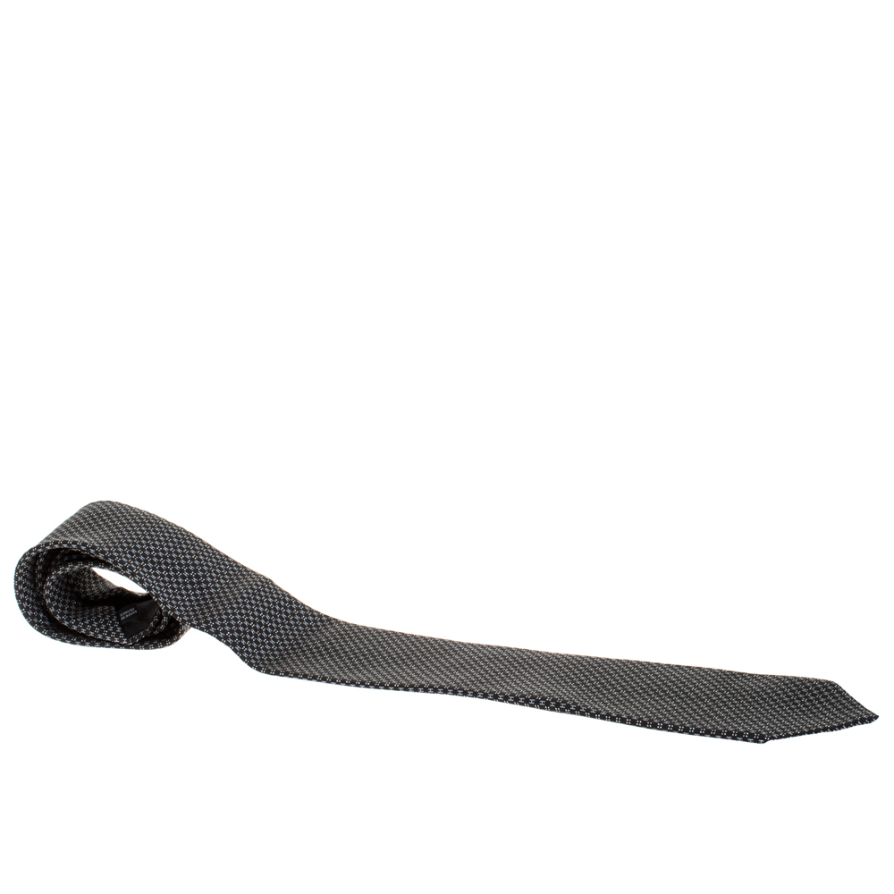 Pre Owned Hermes Black Faconnee H Jacquard Classic Silk Tie