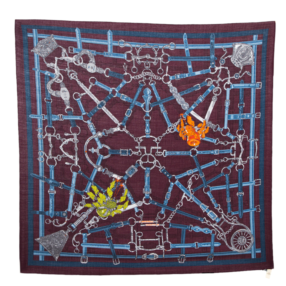 

Hermes Burgundy Flamboyant Web Cashmere Blend Square Scarf