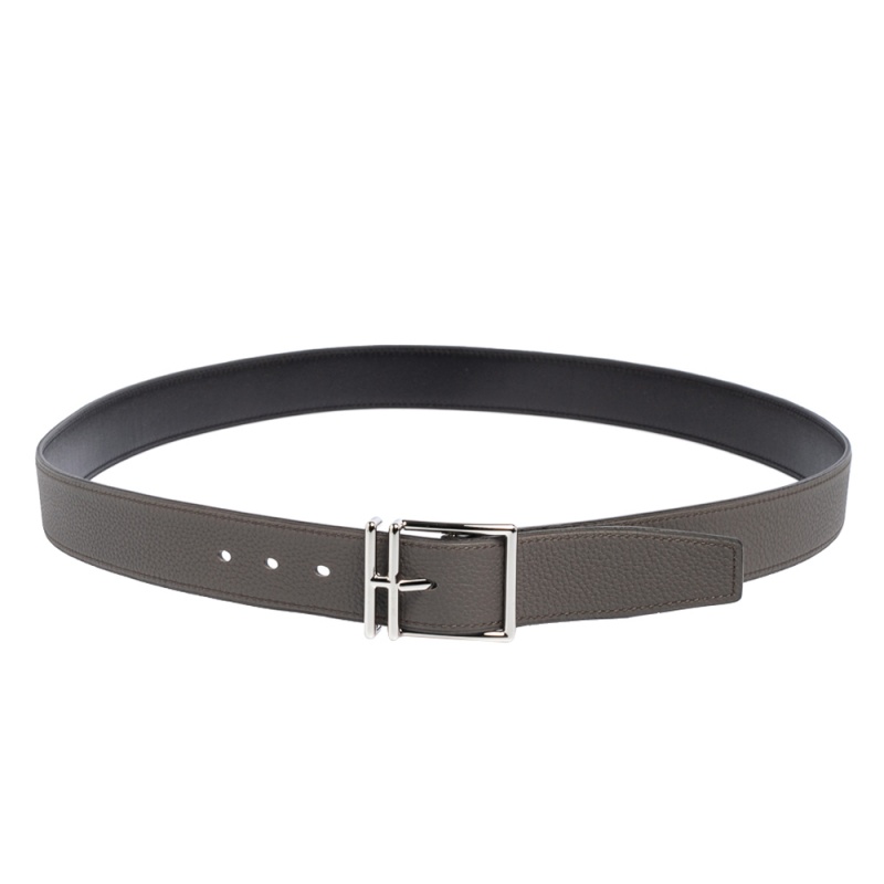 

Hermes Noir/Etain Box and Togo Leather Nathan Reversible Belt, Black