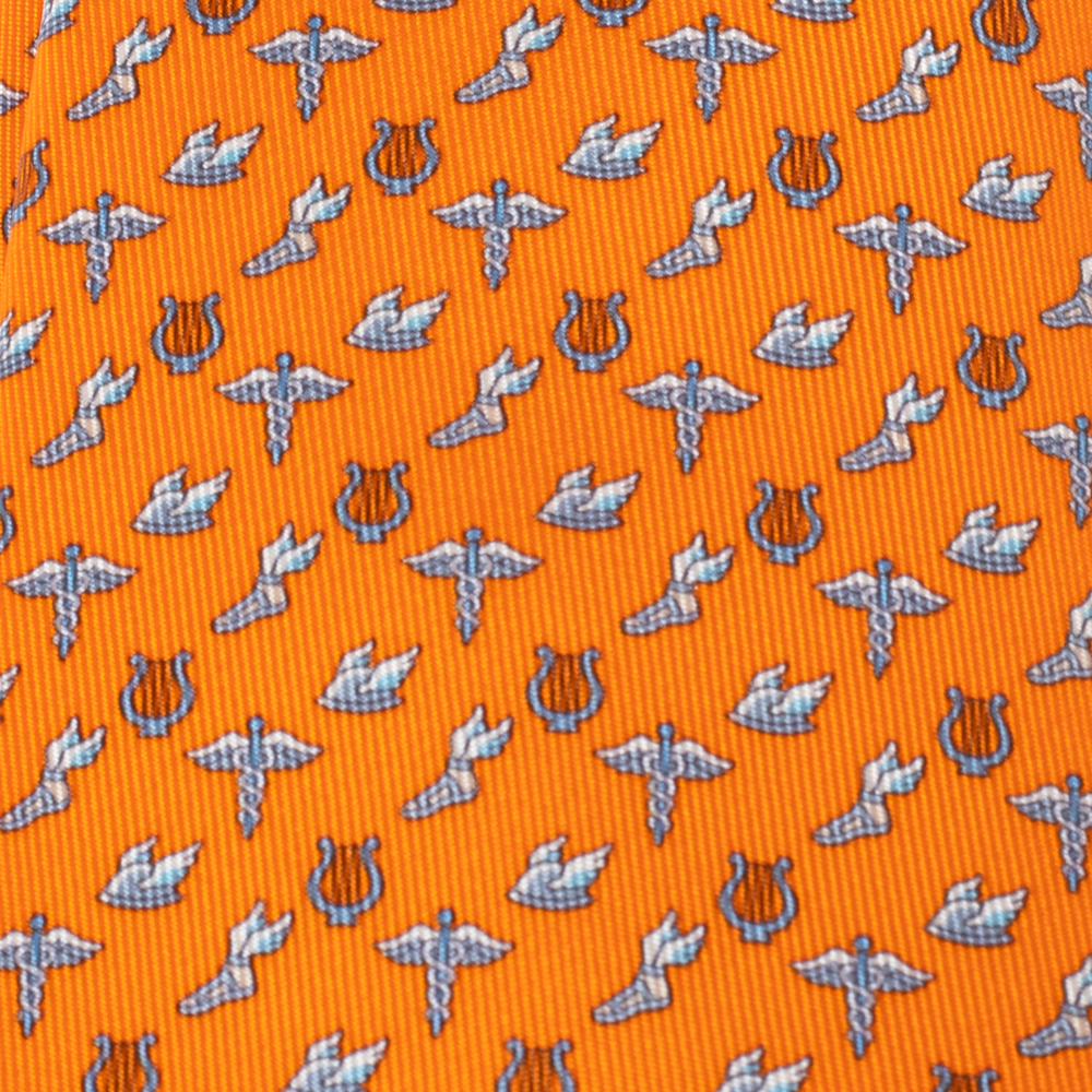 

Hermès Orange 7 H Flying Hermes Silk Tie