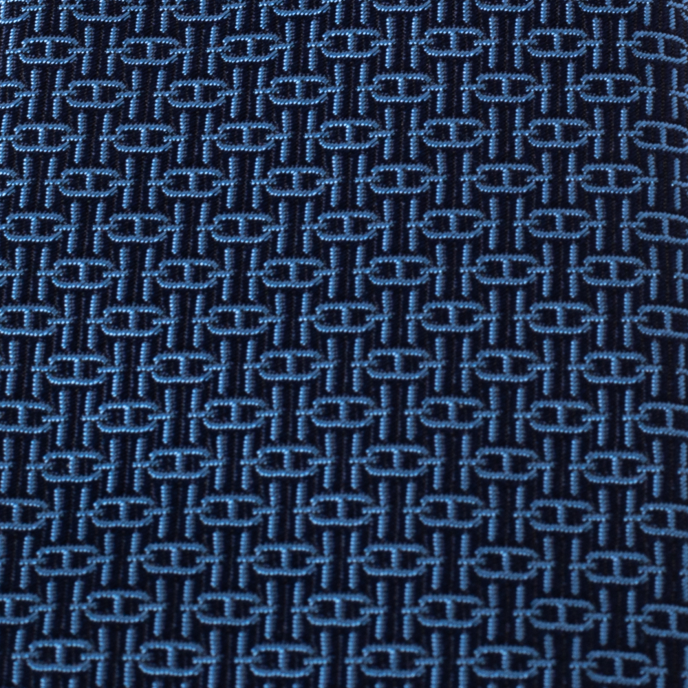 

Hermès Marine Blue 7 Overboard Jacquard Silk Tie