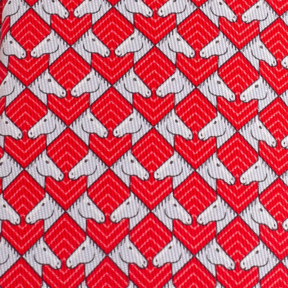 

Hermes Rouge 7 Tete Au Carre Silk Twill Tie, Red