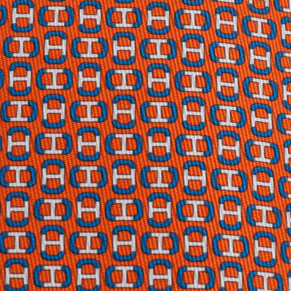 

Hermes Orange 7 H Maillon Silk Twill Tie