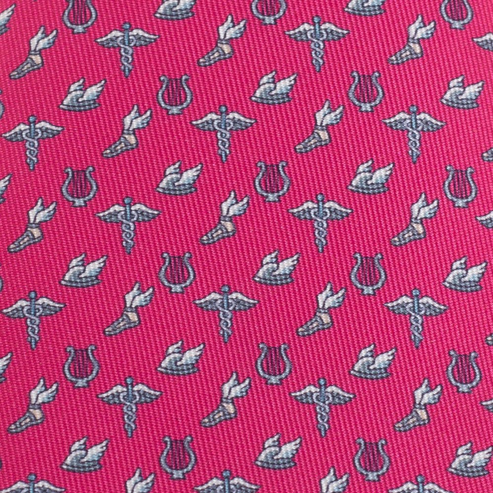 

Hermes Fuchsia 7 Flying Hermes Silk Twill Tie, Pink